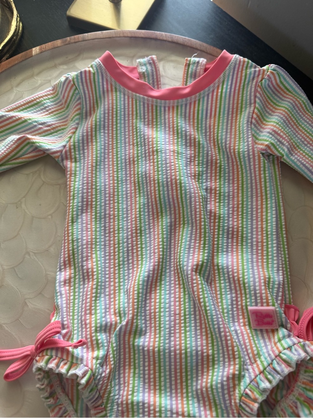 Ruffle Butts Pink Trim Striped One-Piece Swim Suit